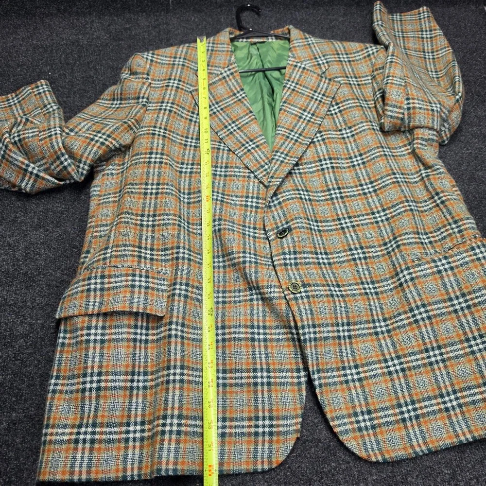 Master Crafted Vintage Plaid Wool Blazer Orange Green Check Sport Coat Mens 46